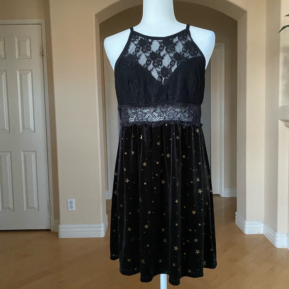 INC Intimates Black Lace and Velvet Star Dress Large